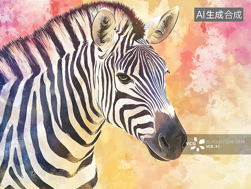 【AI数字艺术】斑马水彩画图片素材