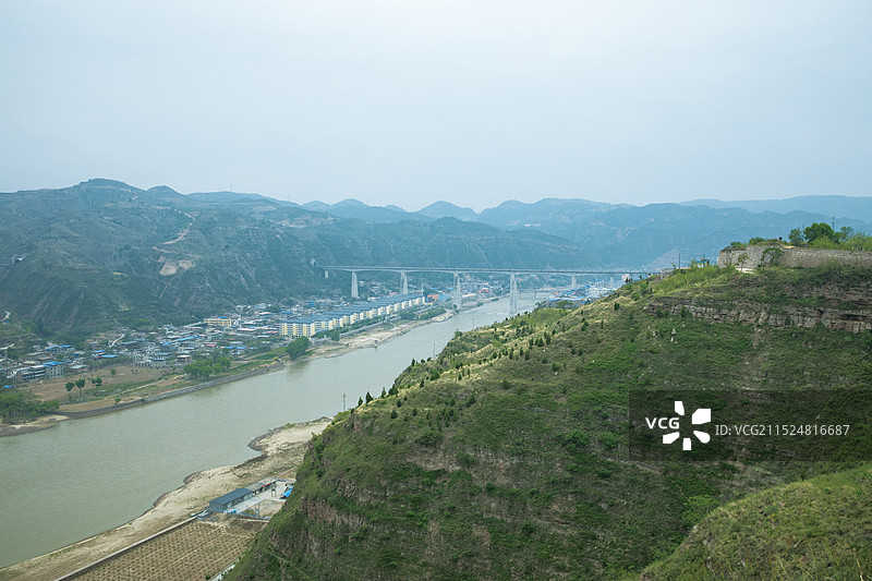 陕西省榆林市吴堡县吴堡石城的自然景观和建筑特色图片素材