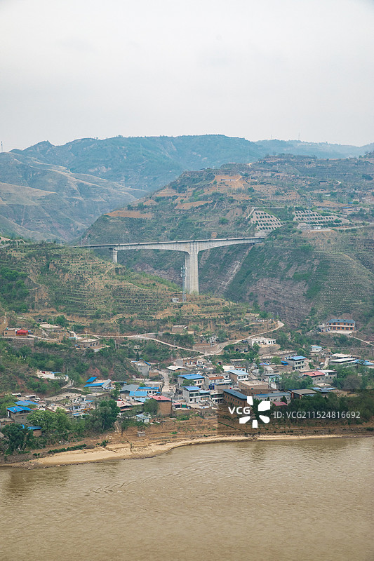 陕西省榆林市吴堡县吴堡石城的自然景观和建筑特色图片素材