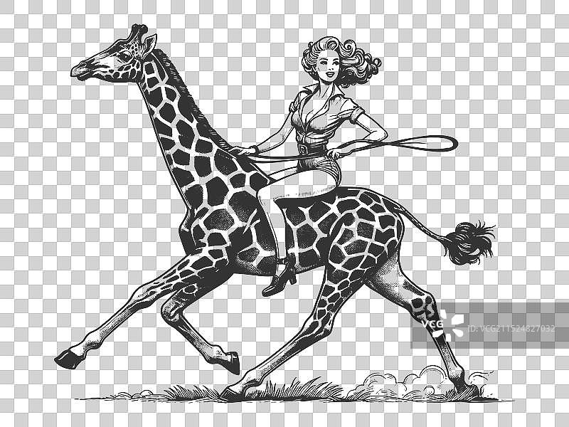 女人骑着长颈鹿的雕刻品图片素材