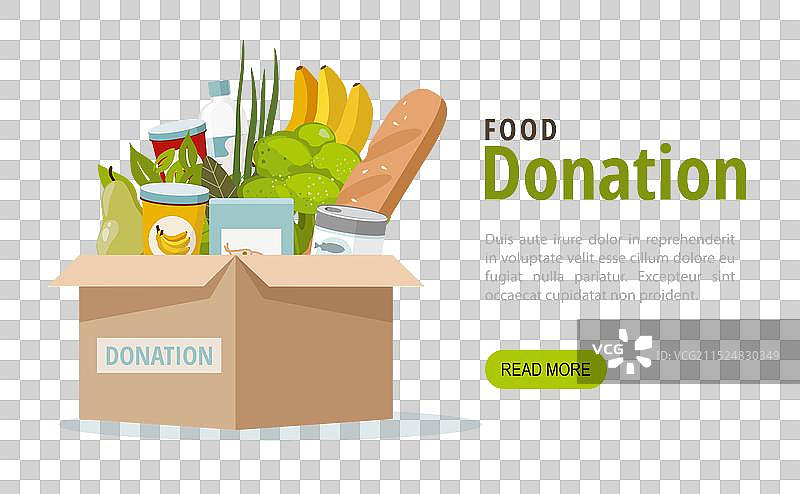 白色背景上的捐赠箱里的食物图片素材