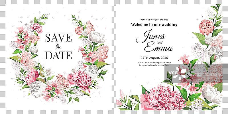 带文字和花卉的婚礼邀请函边框图片素材