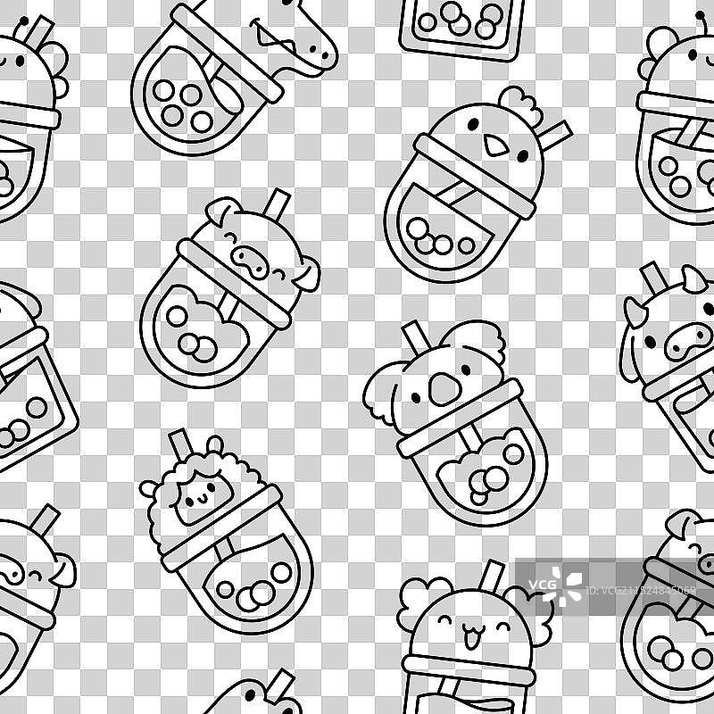 抹茶珍珠奶茶填色页图片素材