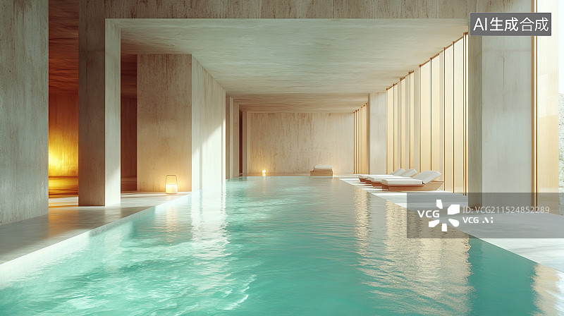 【AI数字艺术】现代简约室内泳池图片素材