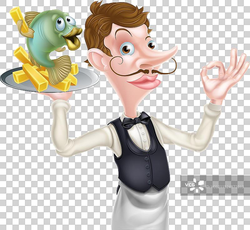 卡通服务员管家炸鱼薯条图片素材