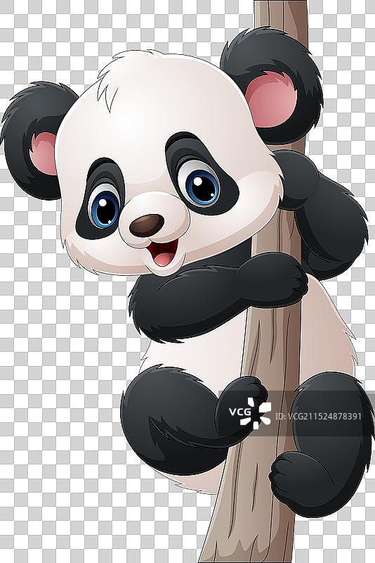 卡通小熊猫在树枝上图片素材