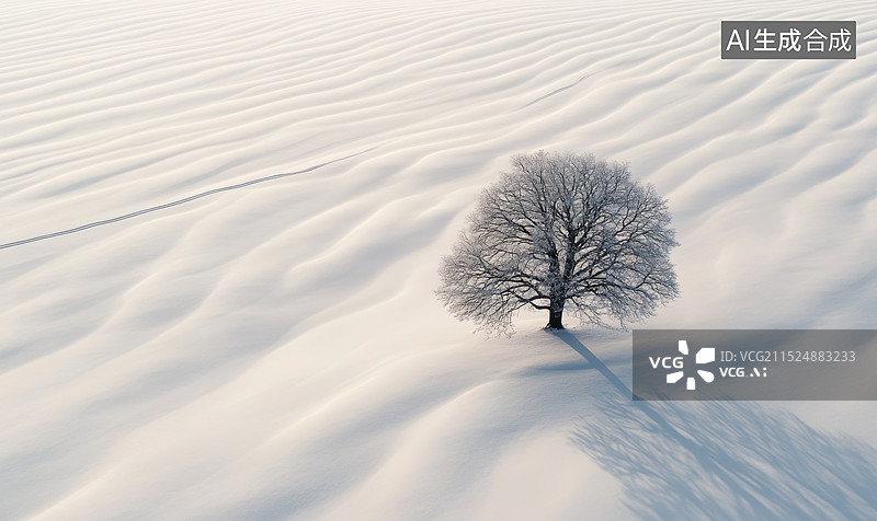 【AI数字艺术】冬日风光：一棵雪中的独树图片素材
