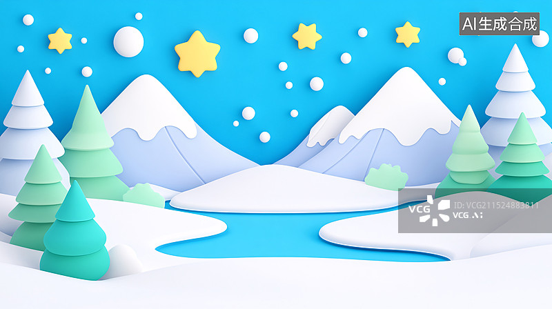 【AI数字艺术】立冬节气的森林场景三维渲染插画图片素材