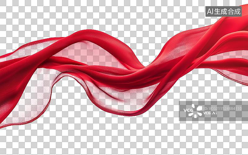 【AI数字艺术】免抠红色半透明丝绸飘带图片素材