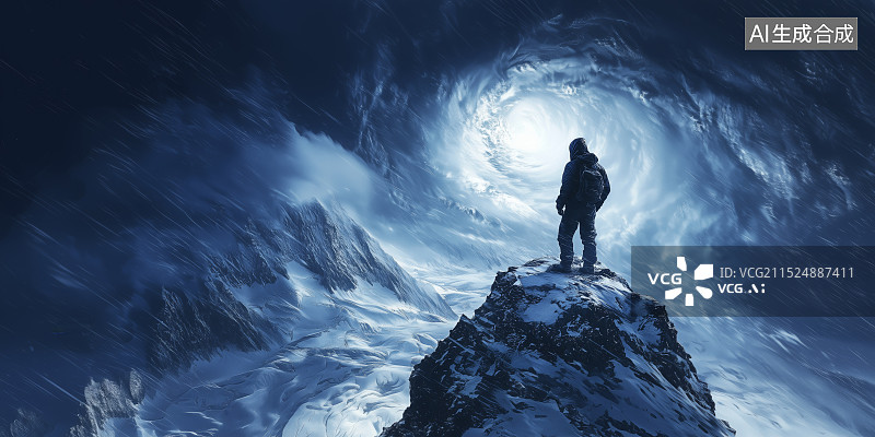 【AI数字艺术】风暴中的登山者巅峰图片素材