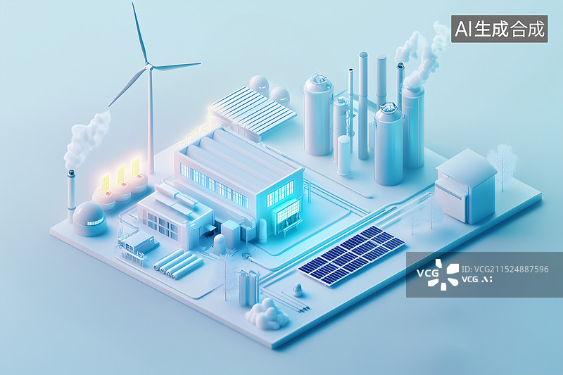 【AI数字艺术】等距未来科技工厂微缩模型图片素材