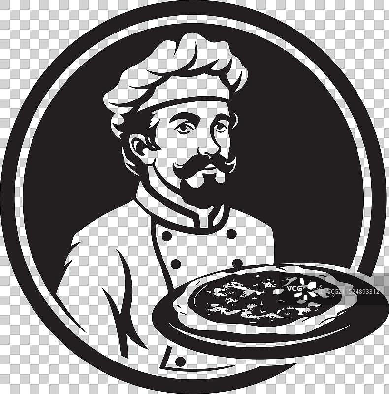 意大利烹饪图标：时尚的黑色披萨厨师图片素材