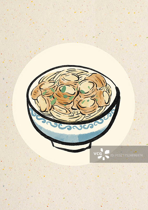 国潮风青海美食插画-羊肠面图片素材