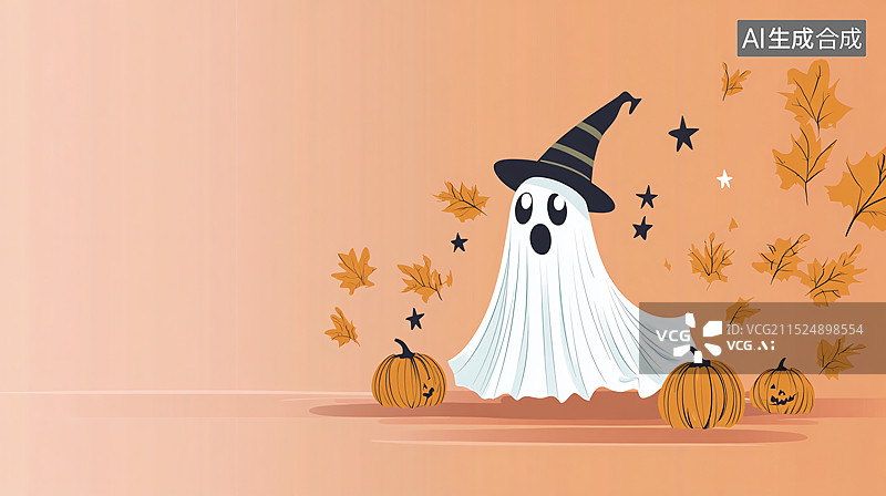 【AI数字艺术】以万圣节为主题的插画，通常采用卡通风格，强调了节日的氛围和装饰元素。每张图片都以橙色为背景，突出了秋图片素材