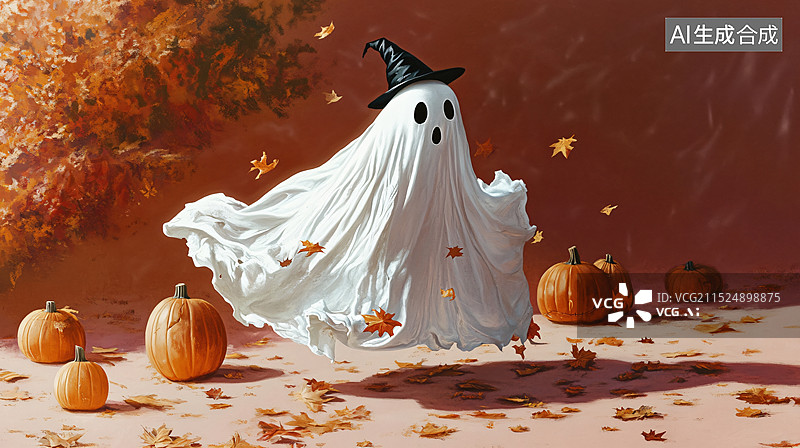 【AI数字艺术】以万圣节为主题的插画，通常采用卡通风格，强调了节日的氛围和装饰元素。每张图片都以橙色为背景，突出了秋图片素材
