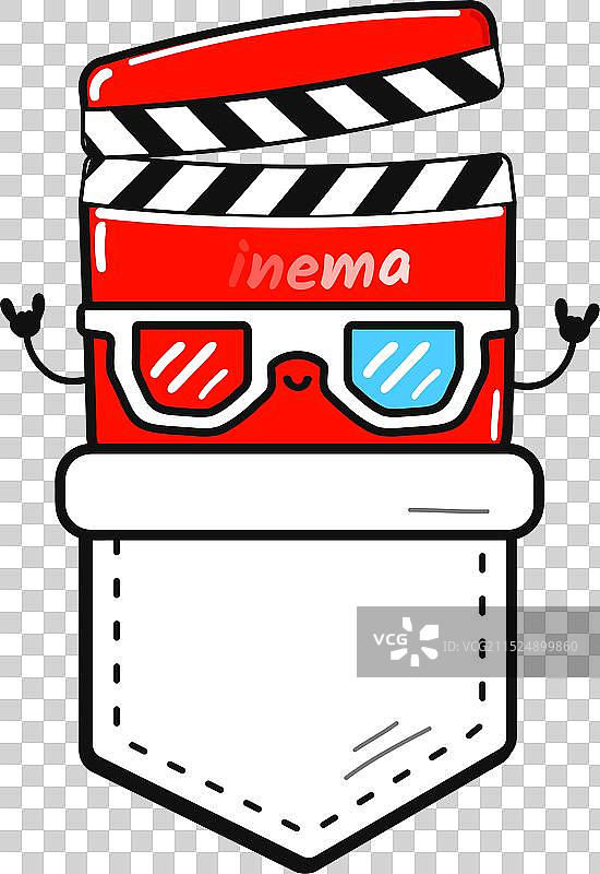 口袋T恤中的可爱有趣的电影场记板图片素材