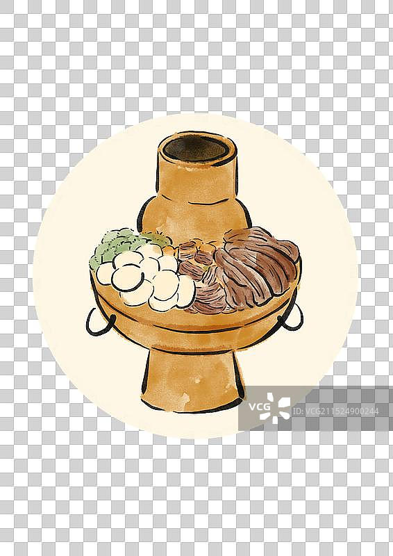 国潮风青海美食插画元素-青海土锅图片素材