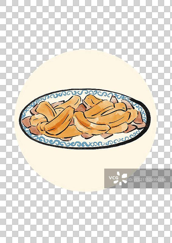 国潮风青海美食插画元素-清蒸牛蹄筋图片素材