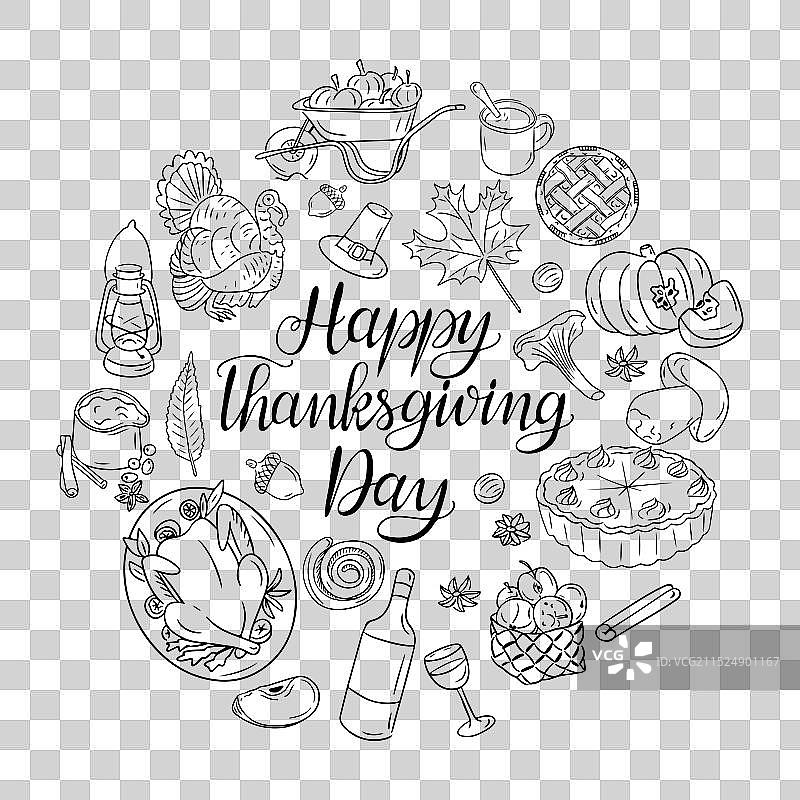 感恩节涂鸦书法构图图片素材