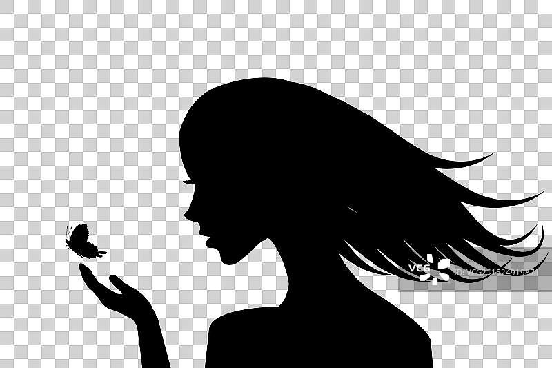 手持蝴蝶的风格化女性图片素材