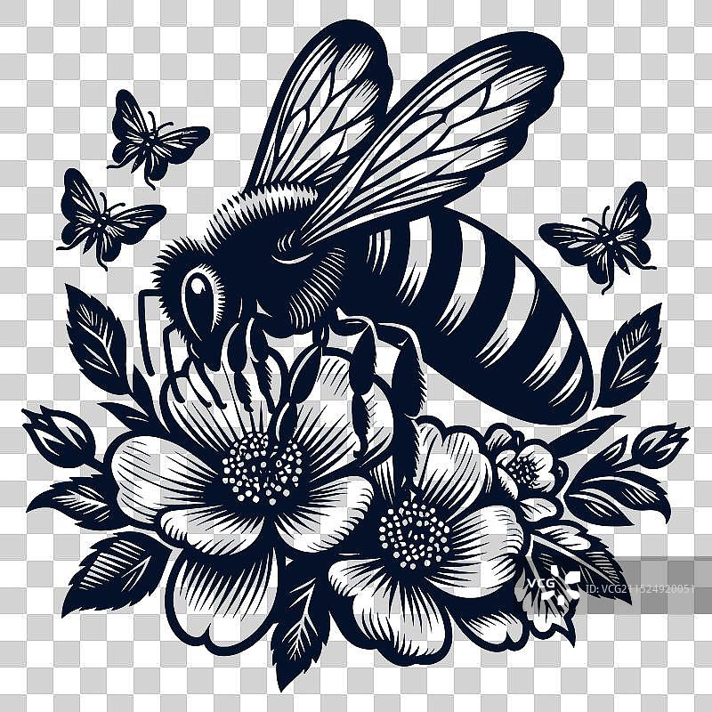 花朵与蜂后剪影文件图片素材