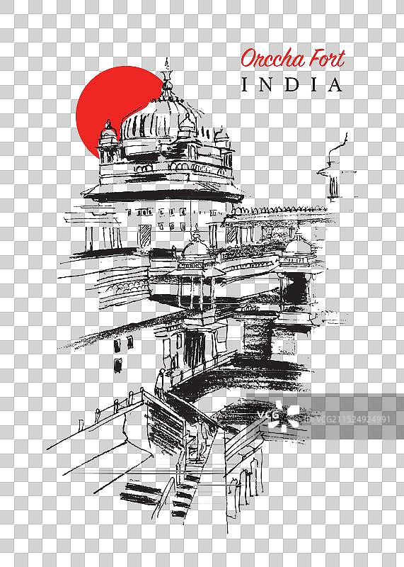 中央邦奥恰堡素描图片素材