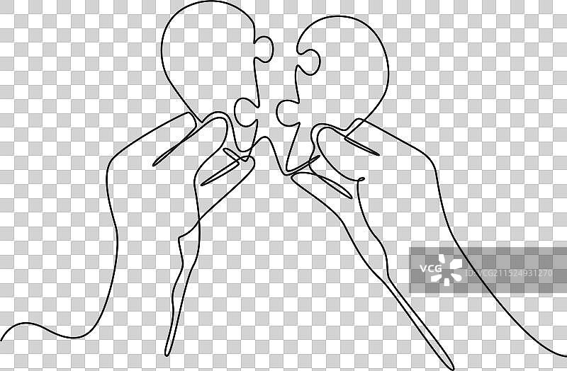 快乐的年轻男子连续单线绘画图片素材