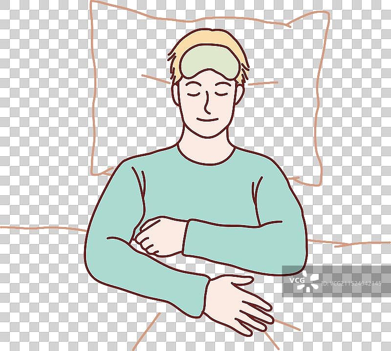 戴着眼罩睡觉的年轻男子俯视角度图片素材