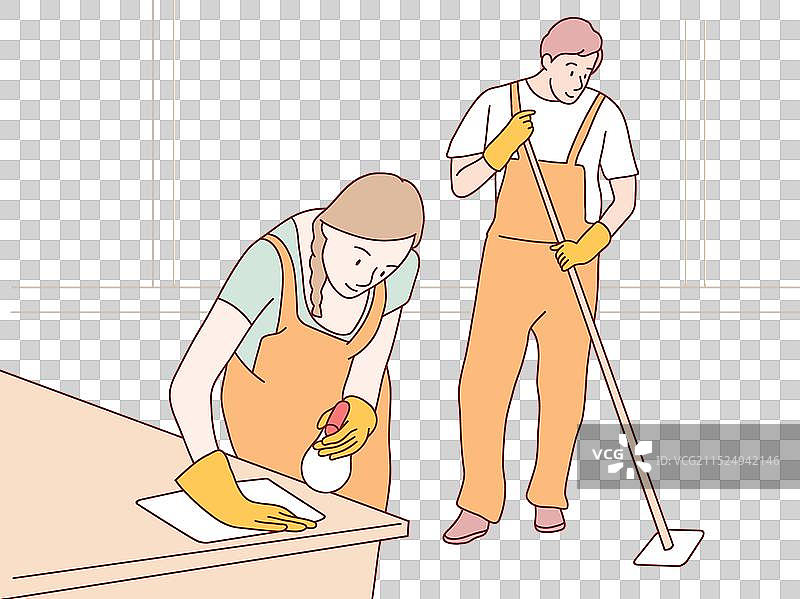 提供专业清洁服务的男人和女人图片素材