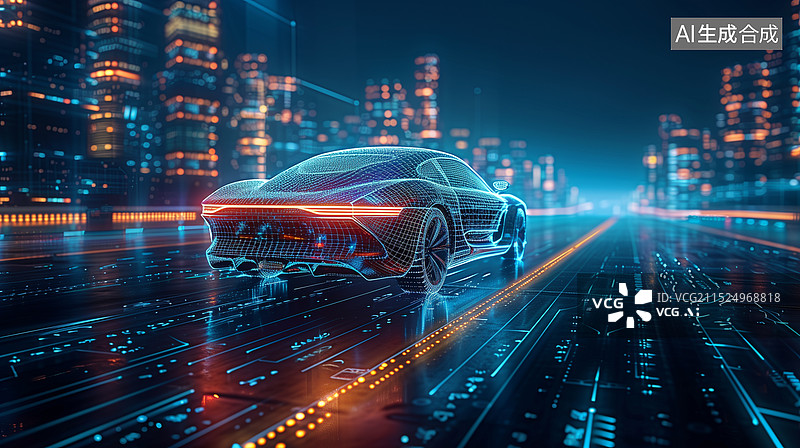 【AI数字艺术】科技线稿智能汽车概念插图图片素材
