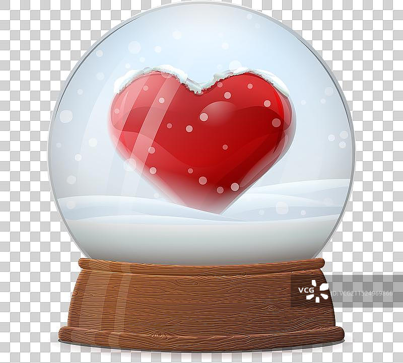带有心形符号的木制底座雪花球图片素材