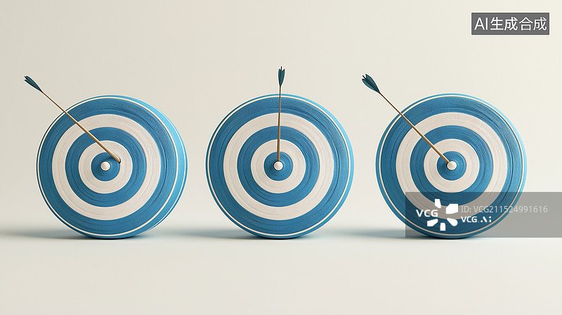 【AI数字艺术】3D蓝色弓箭击中靶心图片素材