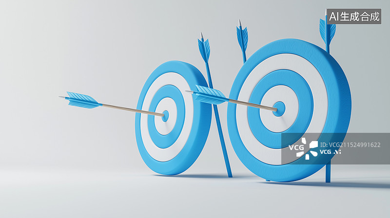【AI数字艺术】3D蓝色弓箭击中靶心图片素材