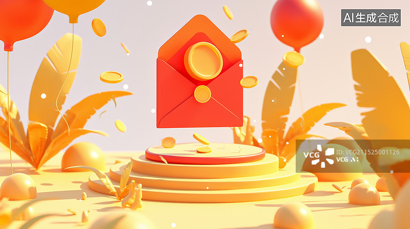 【AI数字艺术】红色红包新年喜庆场景图片素材