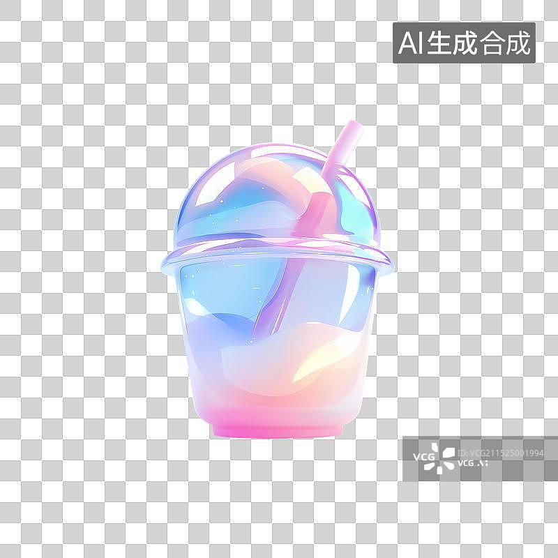 【AI数字艺术】简约梦幻玻璃质感3D饮料图标图片素材