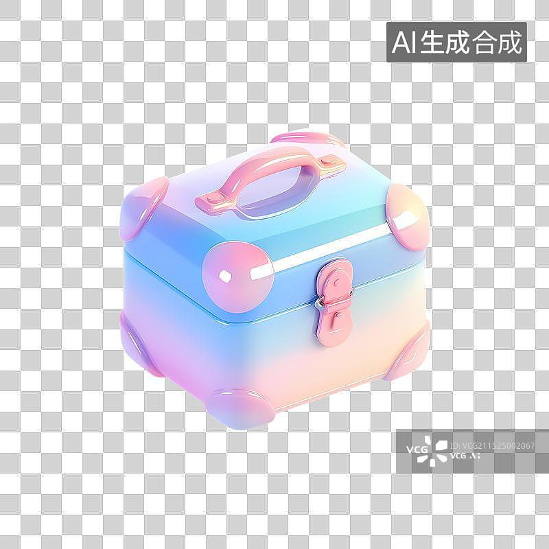 【AI数字艺术】简约梦幻玻璃质感3D行李箱图标图片素材
