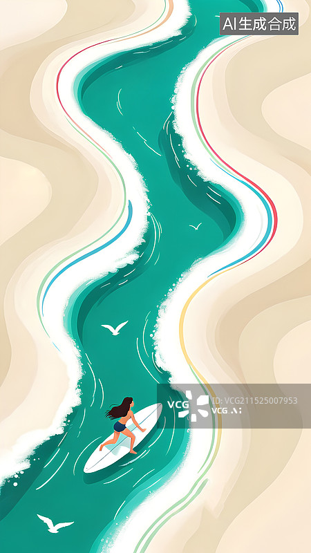 【AI数字艺术】风景主题插画 冲浪的人图片素材