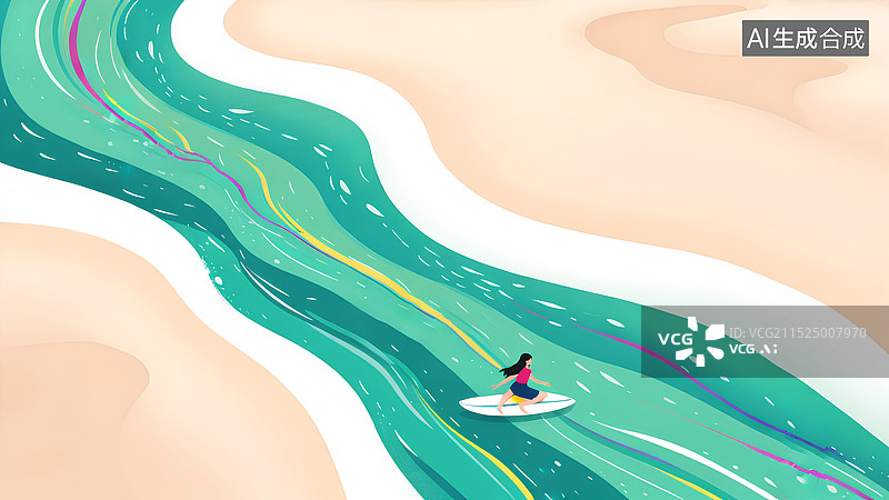 【AI数字艺术】风景主题插画 冲浪的人图片素材