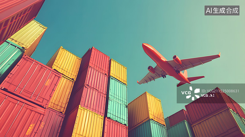 【AI数字艺术】飞机与彩色的货物集装箱图片素材