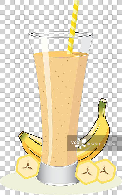 玻璃杯里的香蕉汁和一些香蕉片图片素材