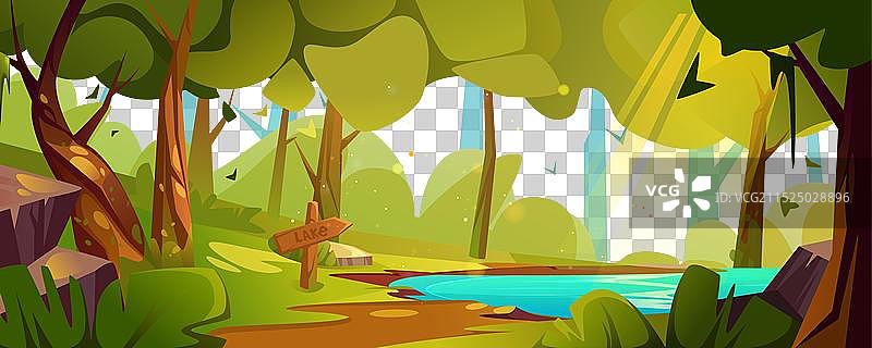 夏日森林湖泊景观图片素材