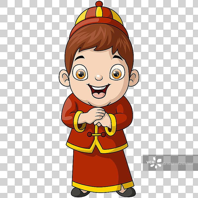 穿着中国传统服饰的可爱小男孩卡通形象图片素材