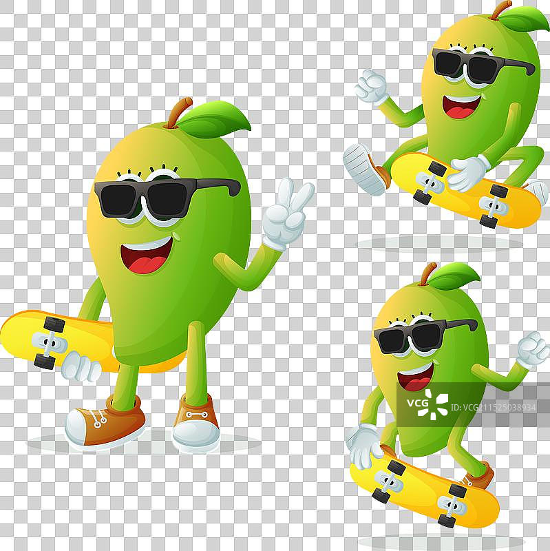 可爱的芒果角色滑板图片素材