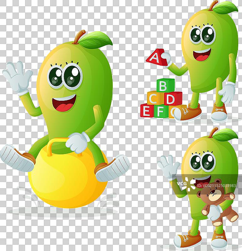 玩儿童玩具的可爱芒果角色图片素材