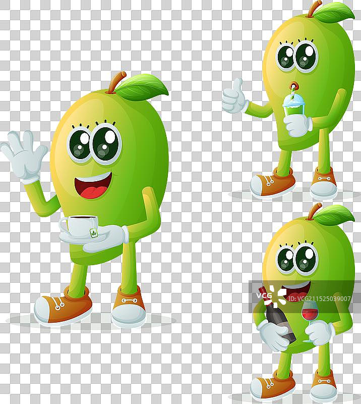 享受饮料的可爱芒果角色图片素材