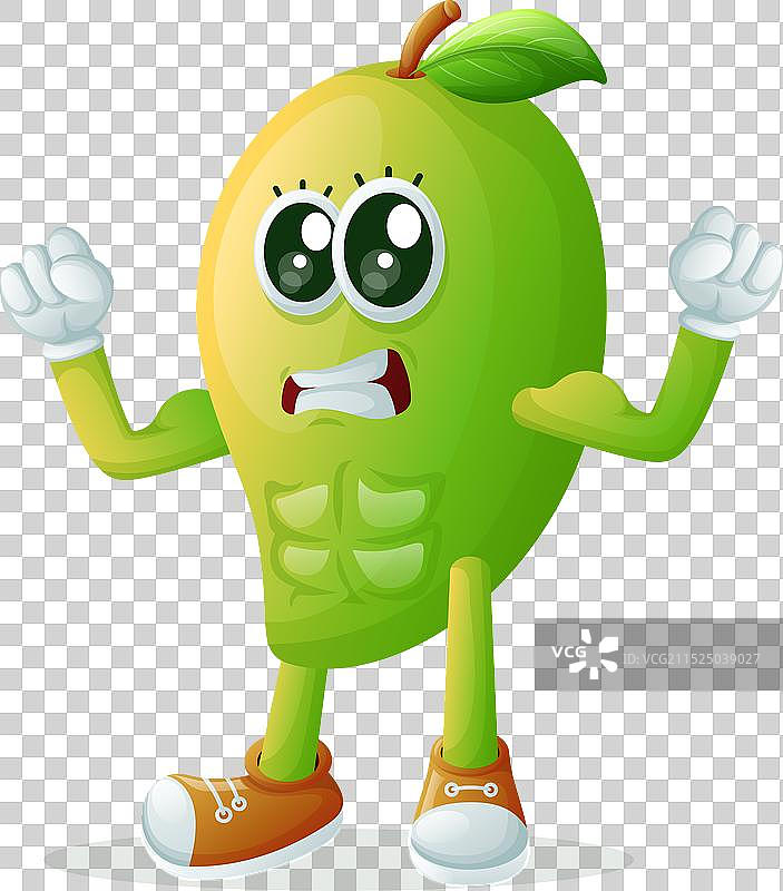 展示肌肉的卡通芒果角色图片素材