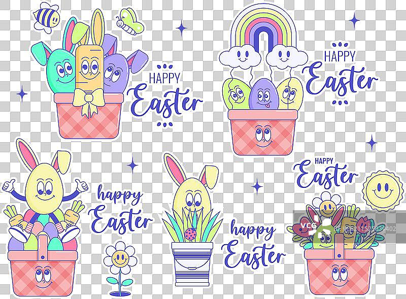 复活节快乐春季复古卡通图片素材