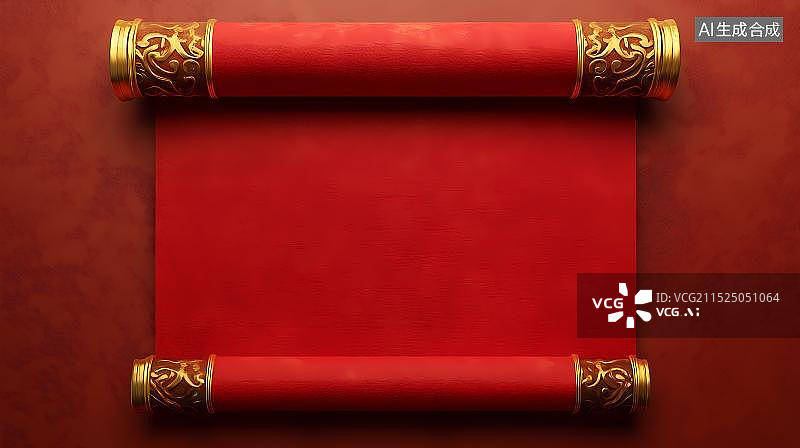 【AI数字艺术】金色边框红色卷轴图片素材