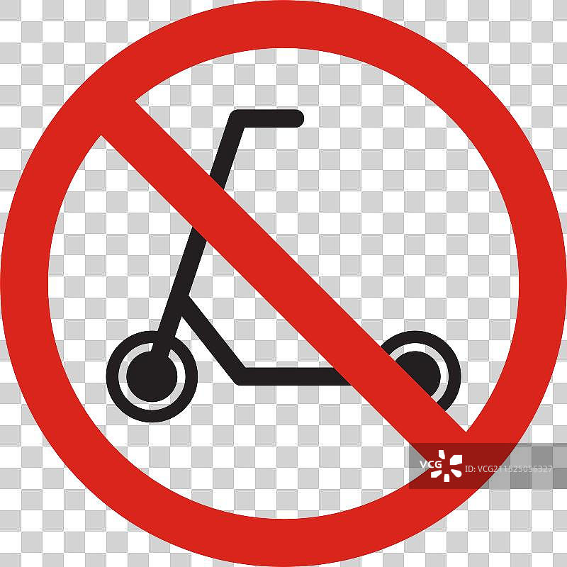 禁止滑板车标志，白色背景上隔离图片素材