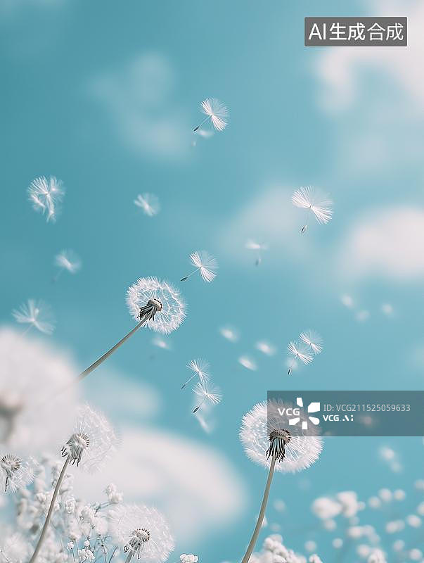 【AI数字艺术】蓝天下的蒲公英图片素材